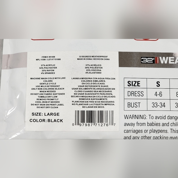 32 DEGREES HEAT LONG SLEEVE SCOOP NECK LAYER TSHIRT WOMENS NEW BLACK - Picture 5 of 8